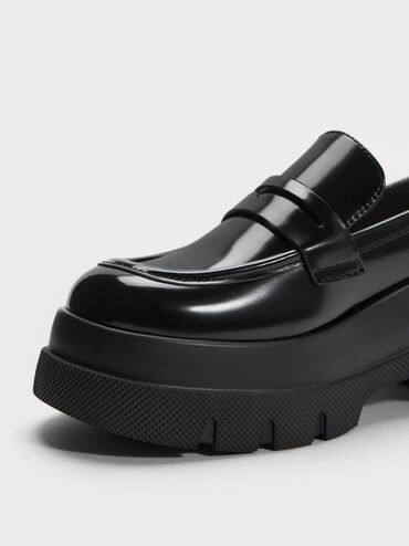 Leoi Platform Penny Loafers, Black Box, hi-res