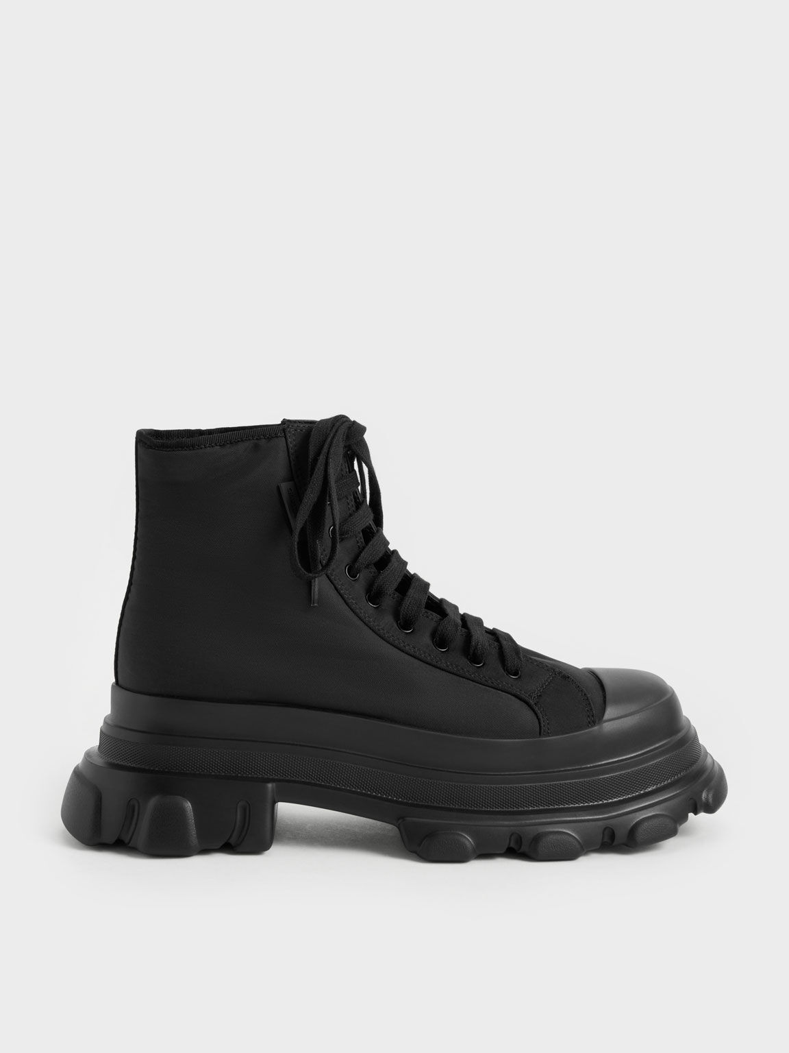 Nylon Chunky High-Top Sneakers, Black, hi-res