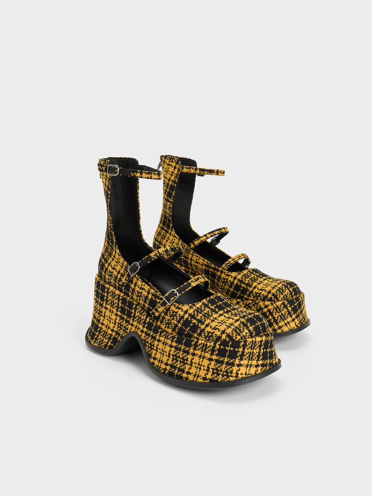 Carlisle Checkered Platform Mary Janes, Yellow, hi-res