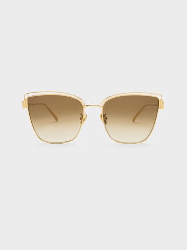 Wire-Frame Cat-Eye Sunglasses, Gold, hi-res