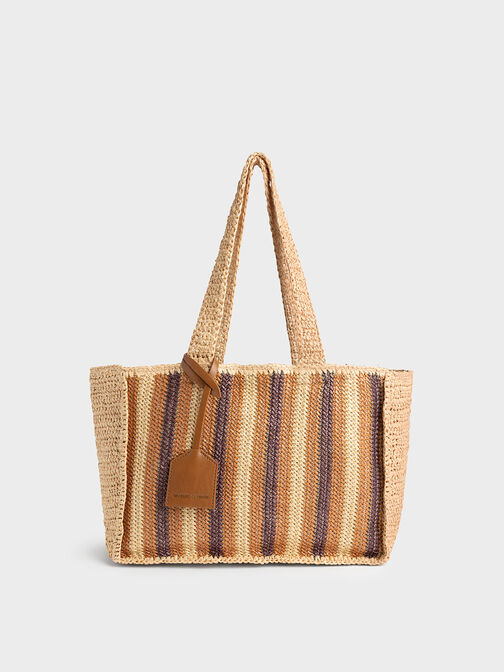 Clarissa Raffia Tote Bag, Brown, hi-res