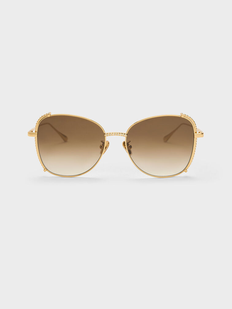 Gold Embellished Half-Frame Butterfly Sunglasses - CHARLES & KEITH OM