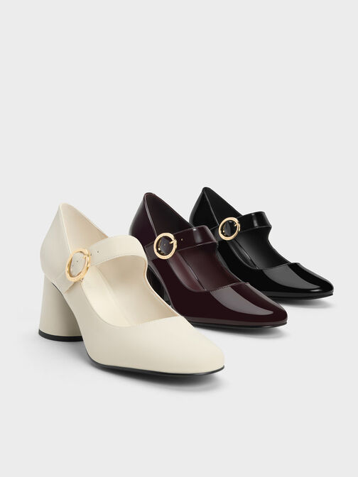 Patent Cylindrical Block Heel Mary Janes, Maroon, hi-res