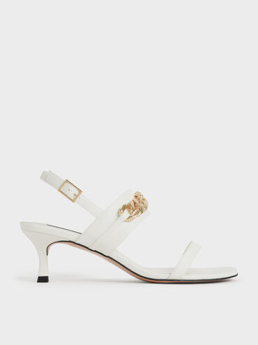 Chain Strap Heeled Sandals, White, hi-res