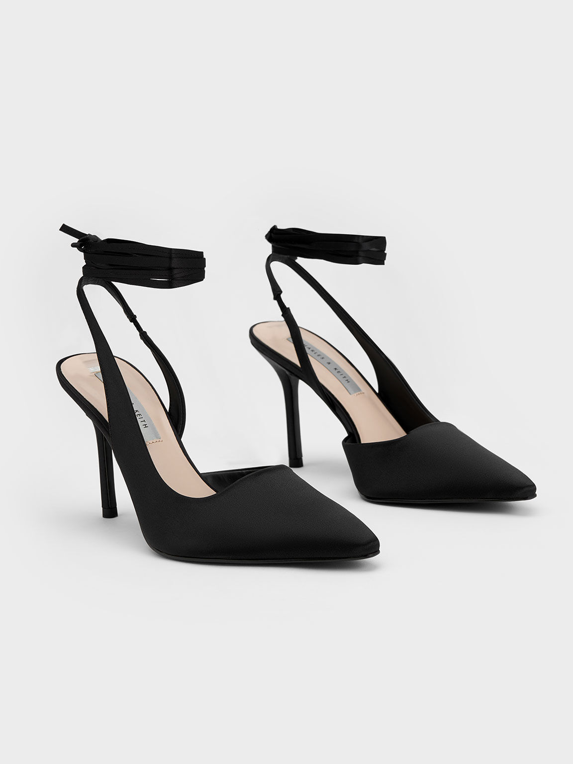 Tie-Around Slingback Pumps, Black, hi-res
