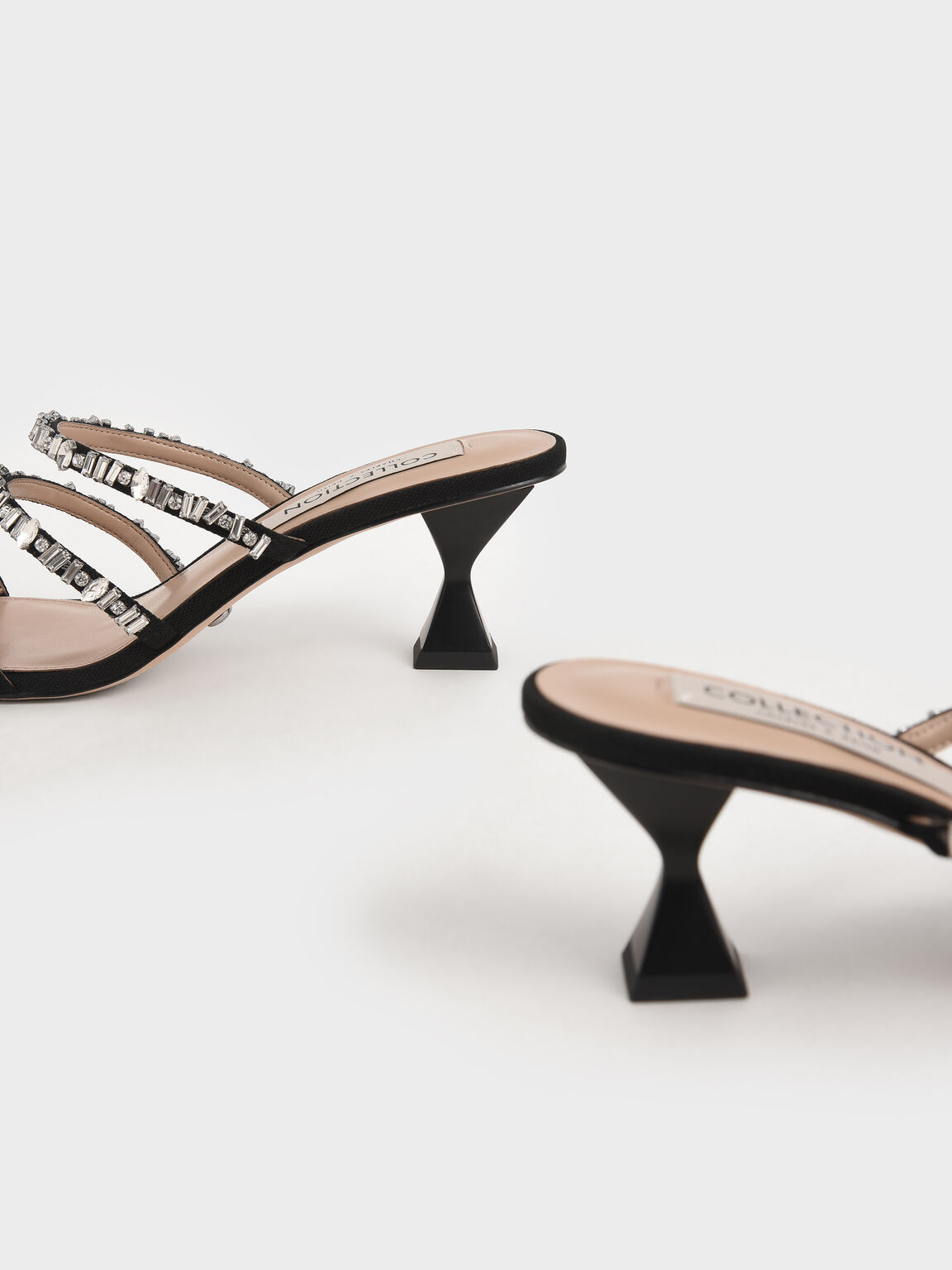 Canvas Gem-Embellished Mules, Black, hi-res