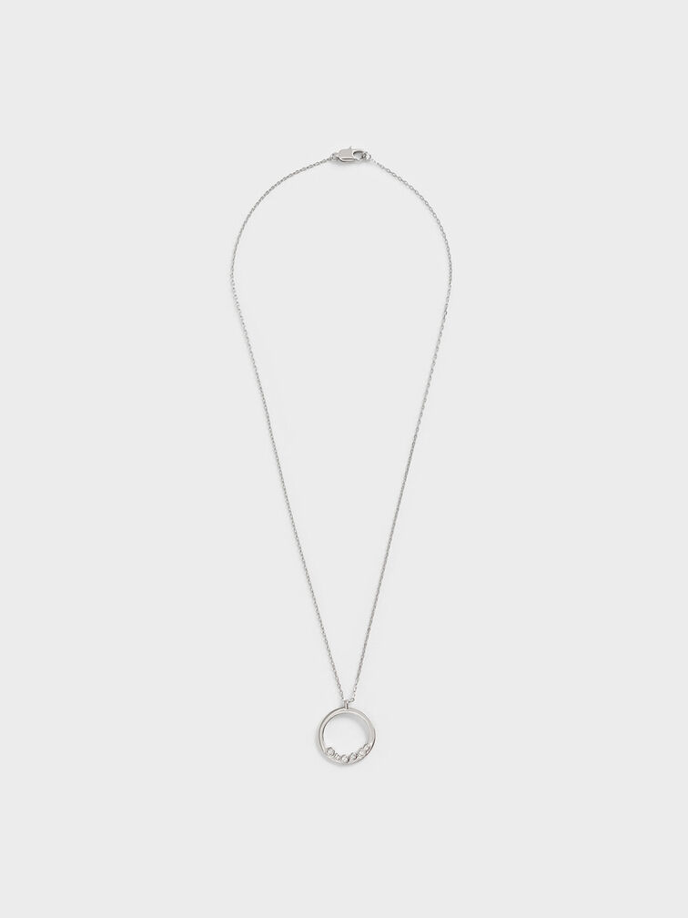 Swarovski® Crystal Studded Pendant Necklace, Silver, hi-res