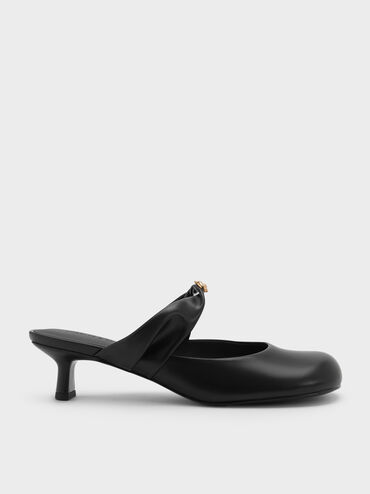 Mules de Tac&oacute;n con Tira Trenzada y Detalles Met&aacute;licos, Negro, hi-res