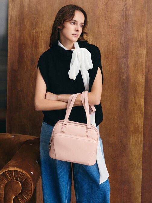 Nelly Front-Pocket Boxy Backpack, Light Pink, hi-res