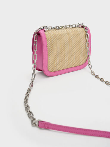 Charlot Raffia Chain Strap Bag, Pink, hi-res