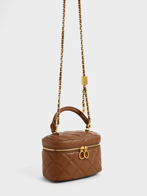 Quilted Two-Way Zip Mini Bag, Chocolate, hi-res