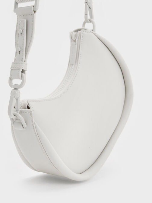 Lana Curved Shoulder Bag, White, hi-res