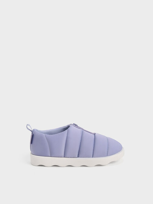 Girls' Puffy Nylon Panelled Loafers, Lilac, hi-res