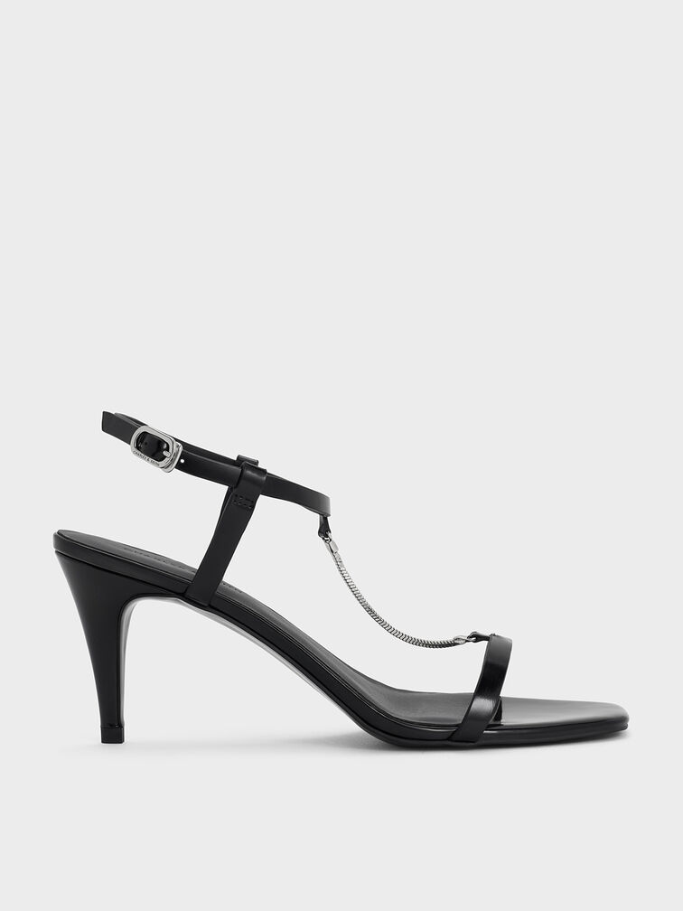 Chain-Strap Square-Toe Heeled Sandals, Black Box, hi-res
