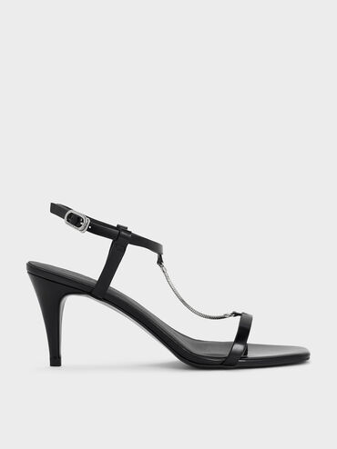 Chain-Strap Square-Toe Heeled Sandals, Black Box, hi-res