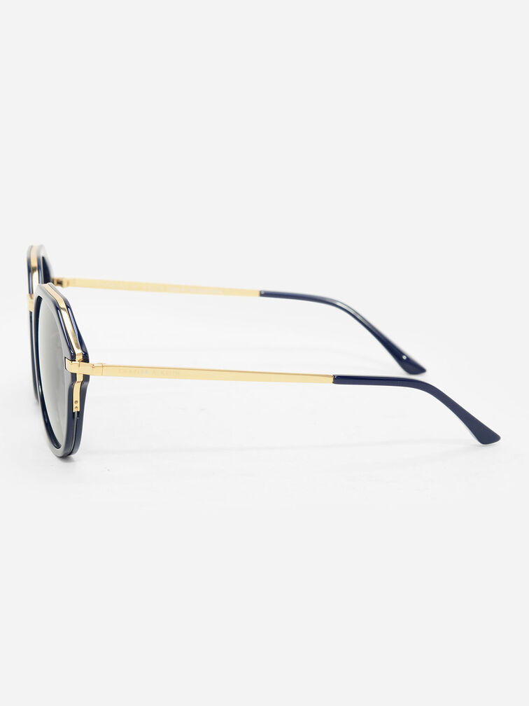 Solana Angular Oval Sunglasses, Navy, hi-res