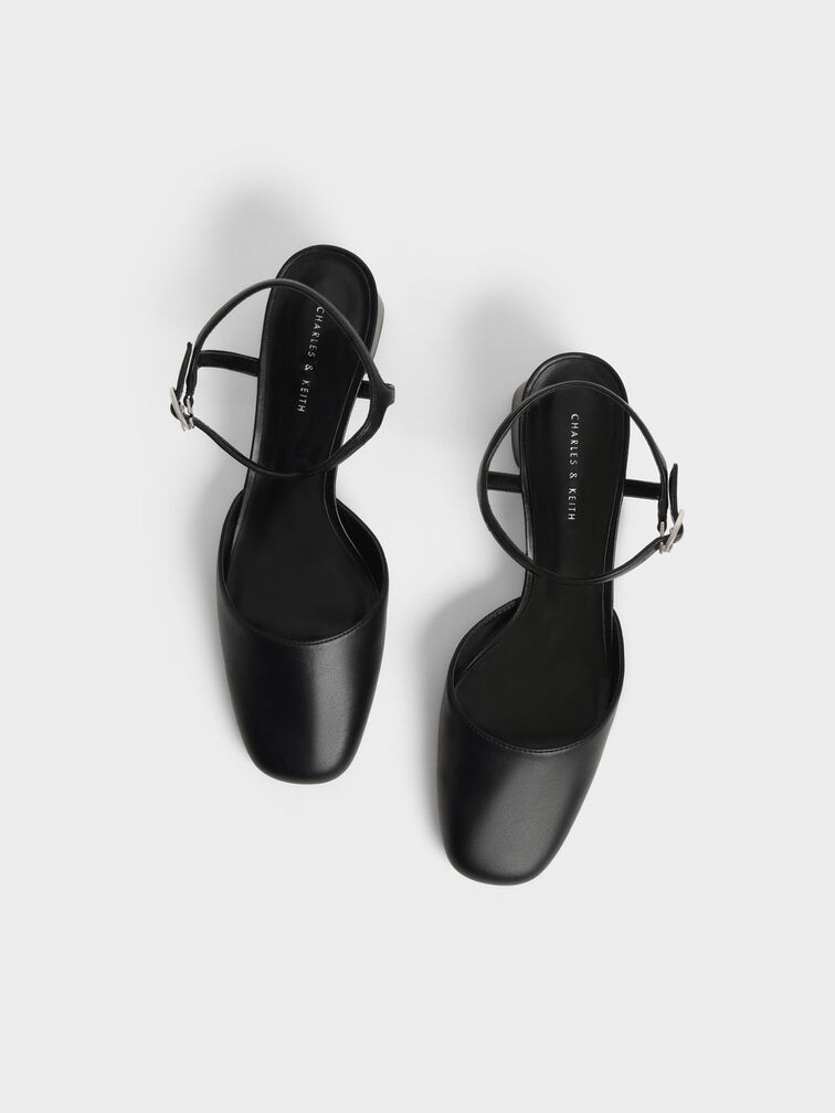 Round Toe Ankle-Strap Pumps, Black, hi-res