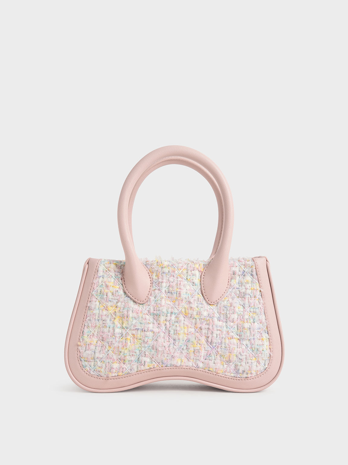 Micaela Tweed Quilted Sculptural Tote Bag, Light Pink, hi-res