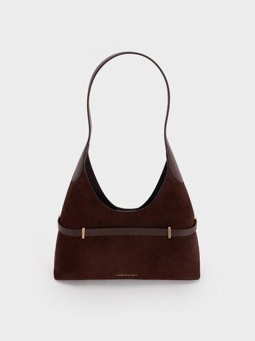 Arlet Recycled Suede Metallic-Accent Belted Hobo Bag, Espresso Brown, hi-res