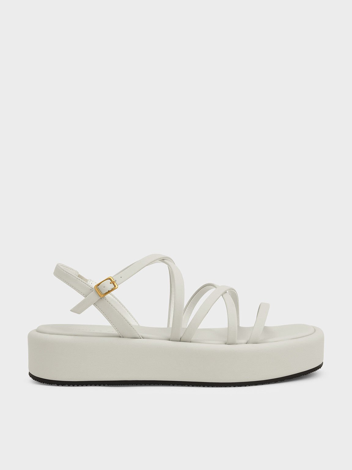 White Strappy Padded Flatforms - CHARLES & KEITH KR