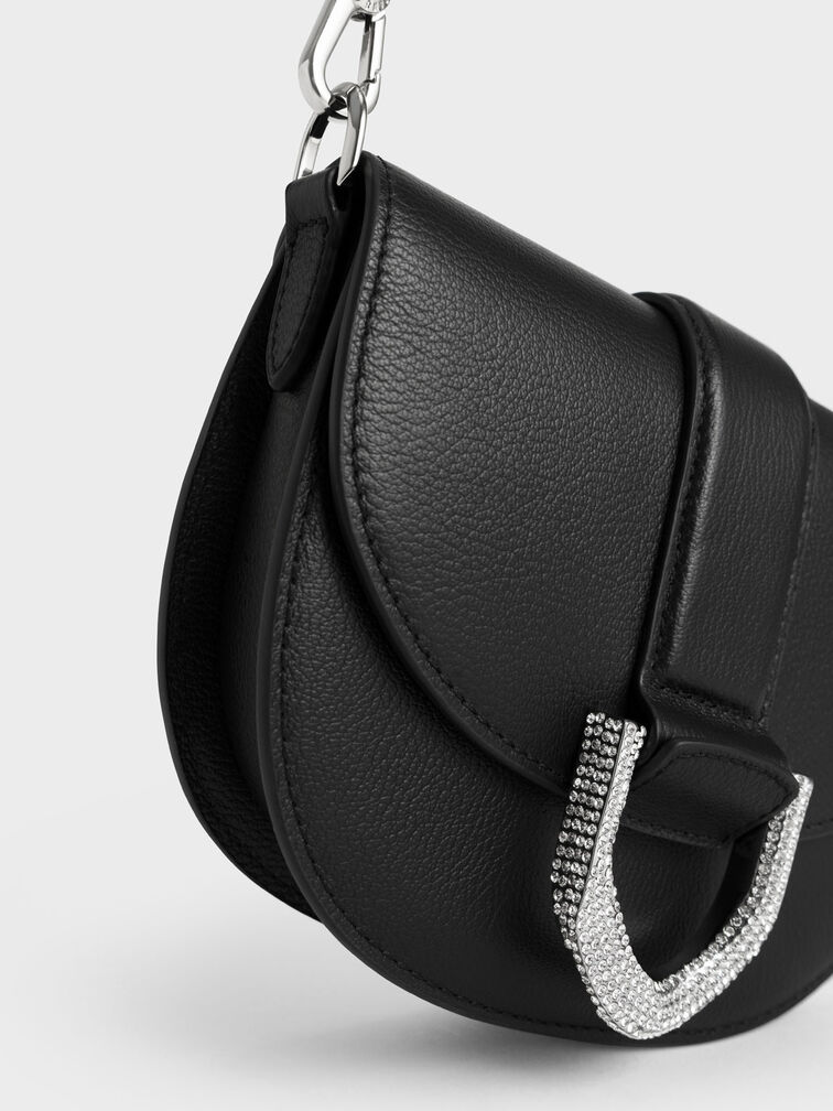 Charles & Keith - Women's Gabine Leather Saddle Bag​, Black, M