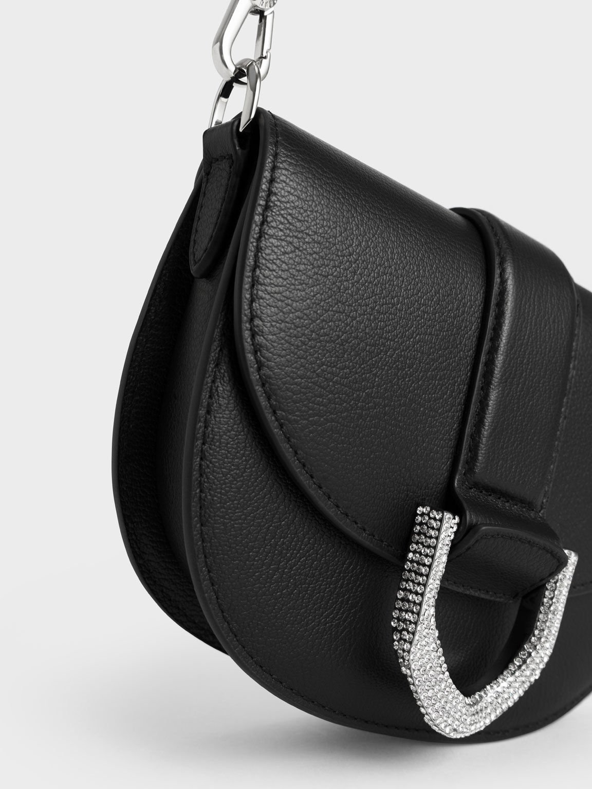 Mini Gabine Leather Saddle Bag, Black, hi-res