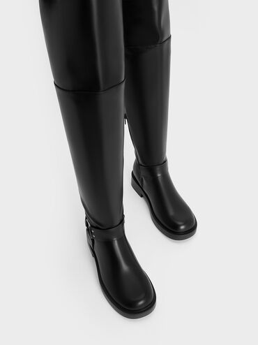 Davina Buckled Thigh-High Boots, Black, hi-res