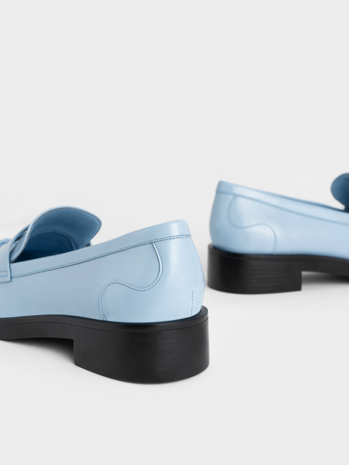 Ruched Square-Toe Loafers, Light Blue, hi-res
