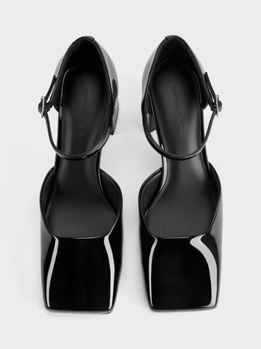 Patricia Patent Square-Toe D'Orsay Ankle-Strap Pumps, Black Patent, hi-res