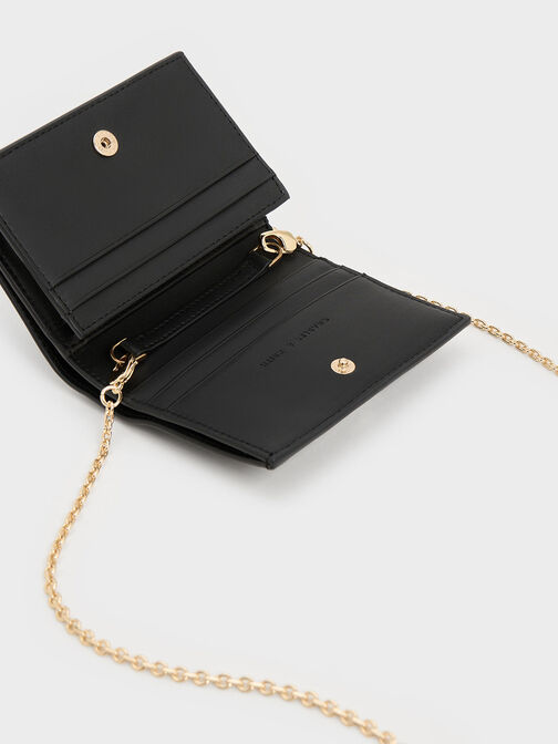 Minicartera de tweed con botón a presión, Negro, hi-res