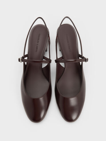Block-Heel Slingback Mary Jane Pumps, Burgundy, hi-res
