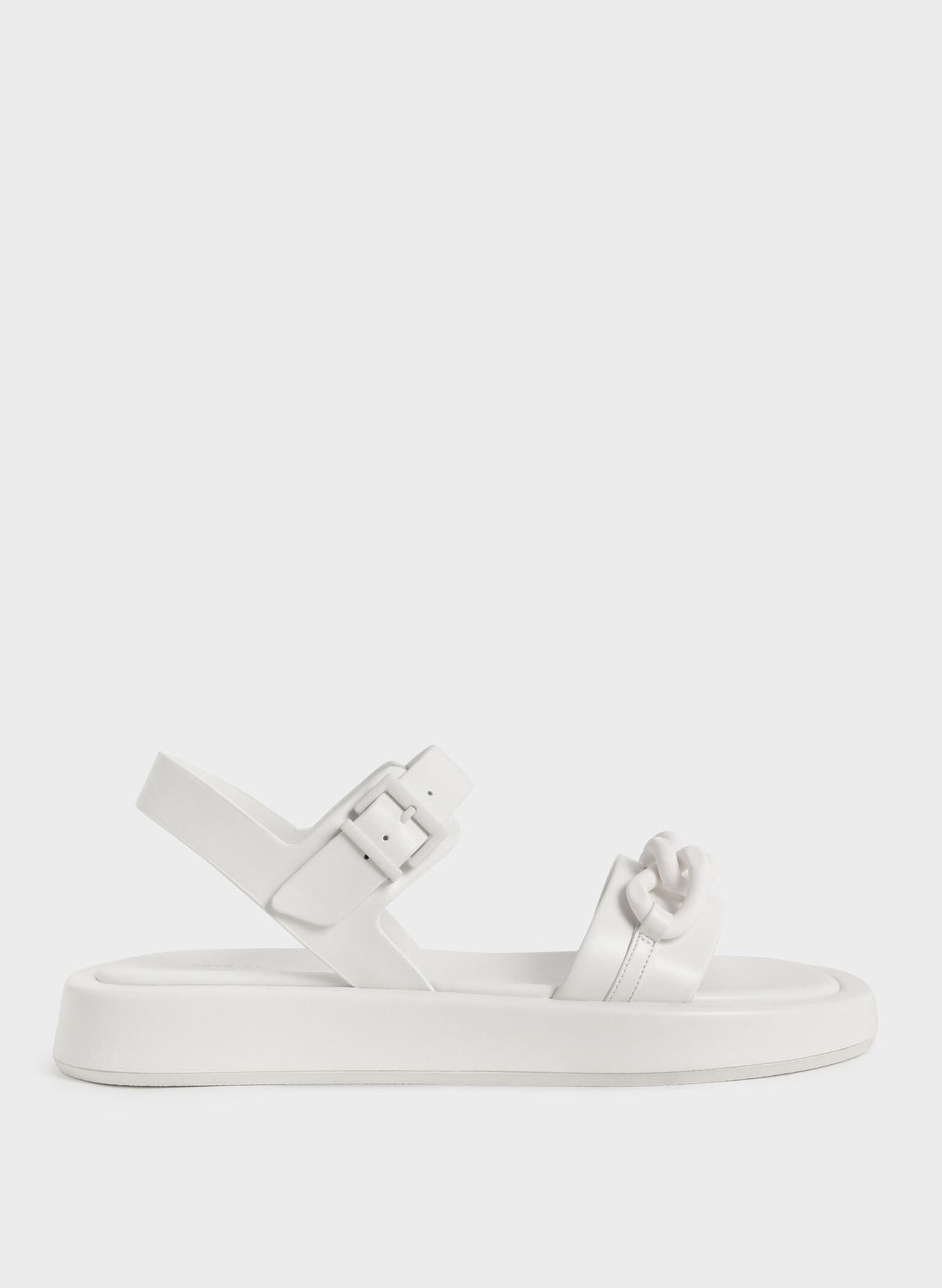 White Chunky Chain-Link Ankle-Strap Padded Sandals - CHARLES & KEITH US