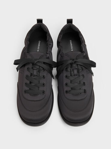 Satin Ruched Sneakers, Black Textured, hi-res