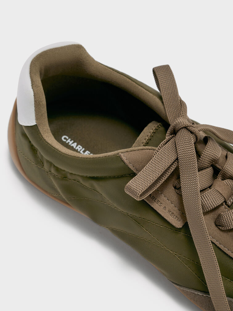 Zapatillas deportivas de perfil bajo con paneles en contraste de nailon, Verde oliva, hi-res