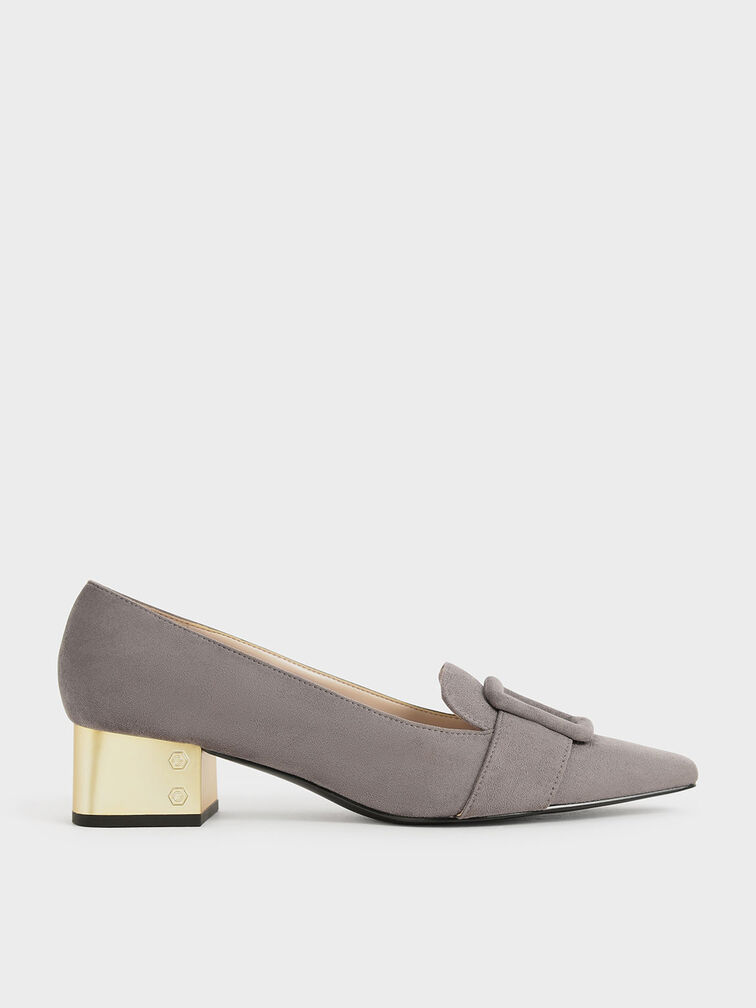 Textured Buckled Pumps, Grey, hi-res