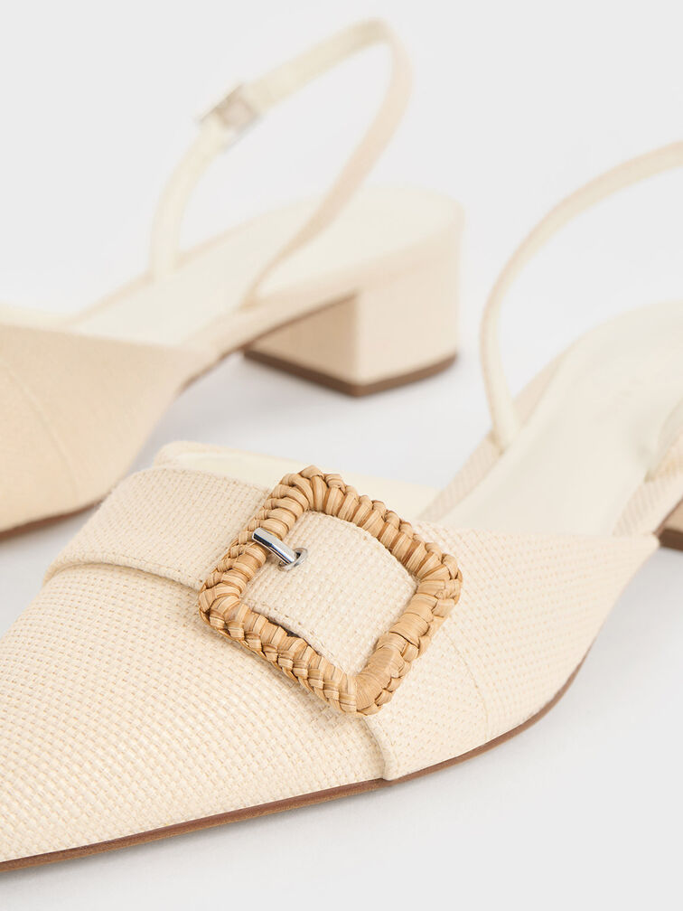 Woven-Buckle Slingback Pumps, Chalk, hi-res