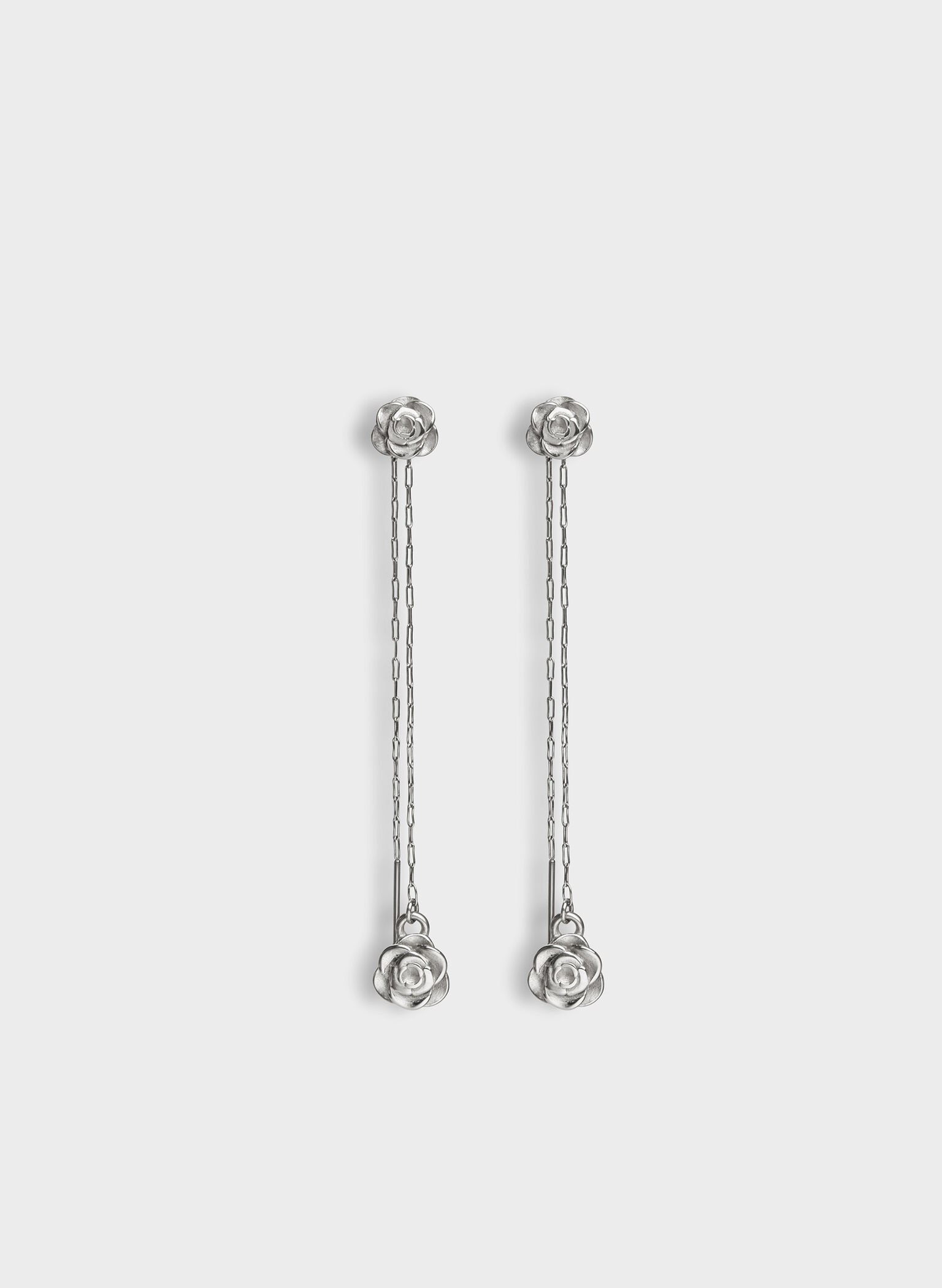 Rosalind Flower-Motif Asymmetric Drop Earrings, Brushed Silver, hi-res