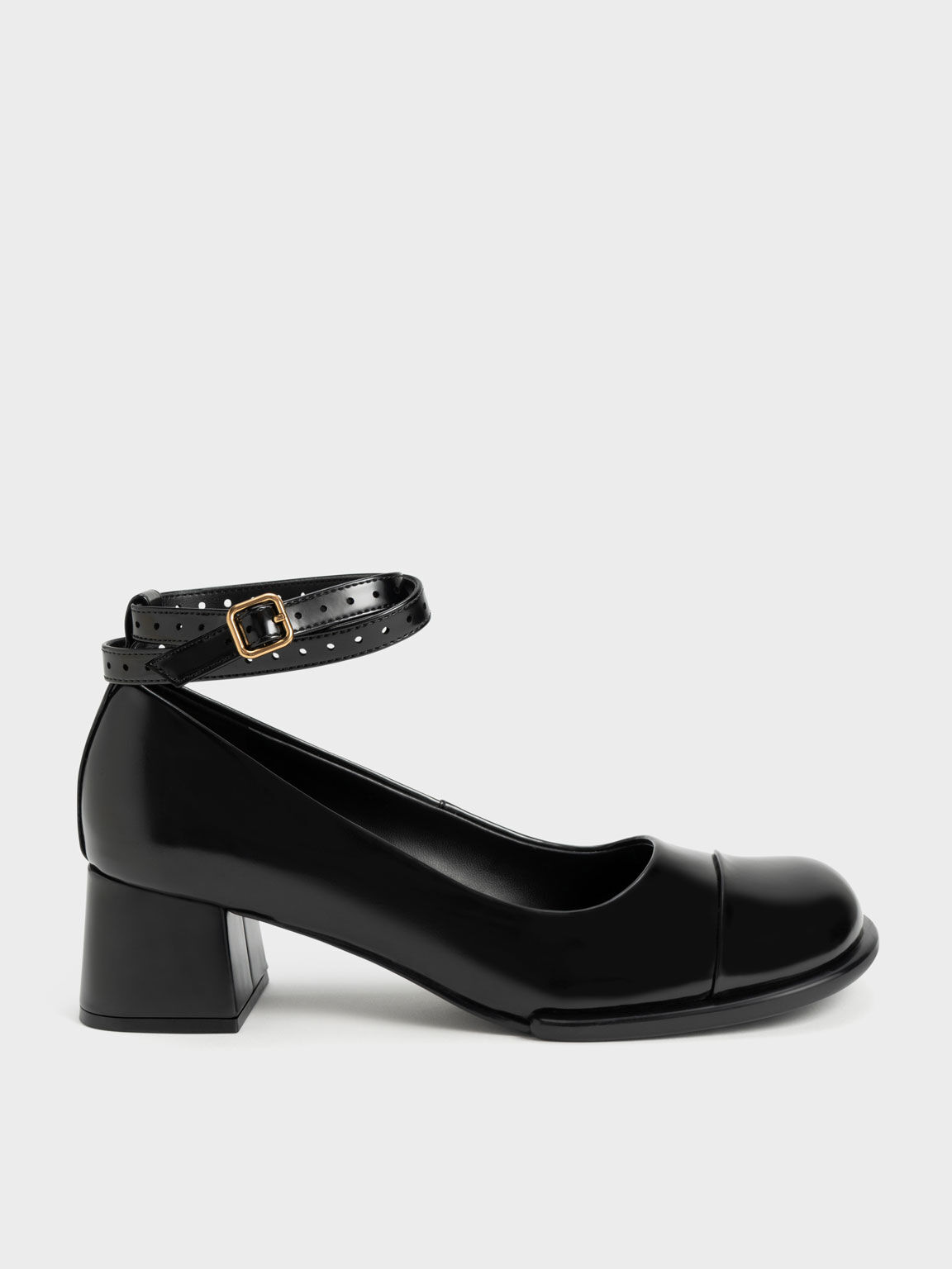 Tubular Ankle-Strap Pumps, Black, hi-res