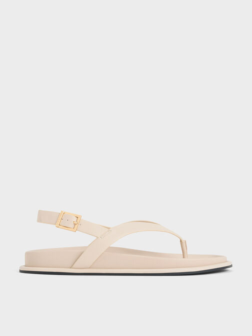 V-Strap Thong Sandals, Cream, hi-res