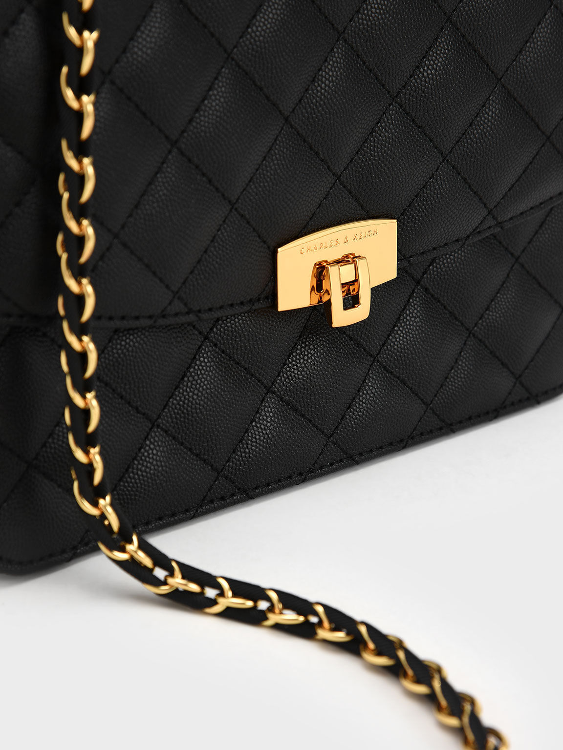 Quilted Push-Lock Clutch Bag, Black, hi-res
