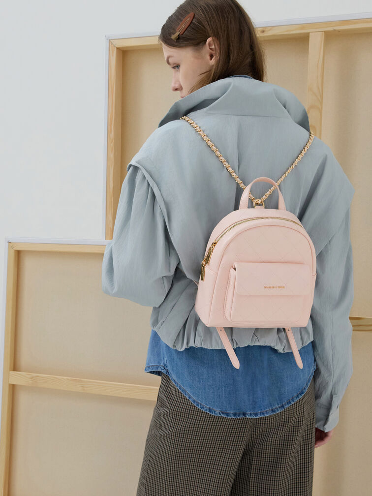 Alva Quilted Front-Pocket Backpack, Soft Pink, hi-res