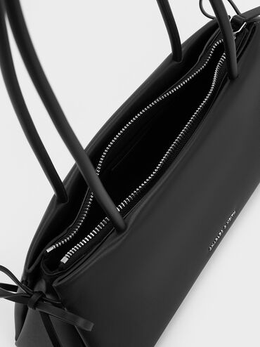 Bolso alargado tipo trapecio con lazo, Noir, hi-res