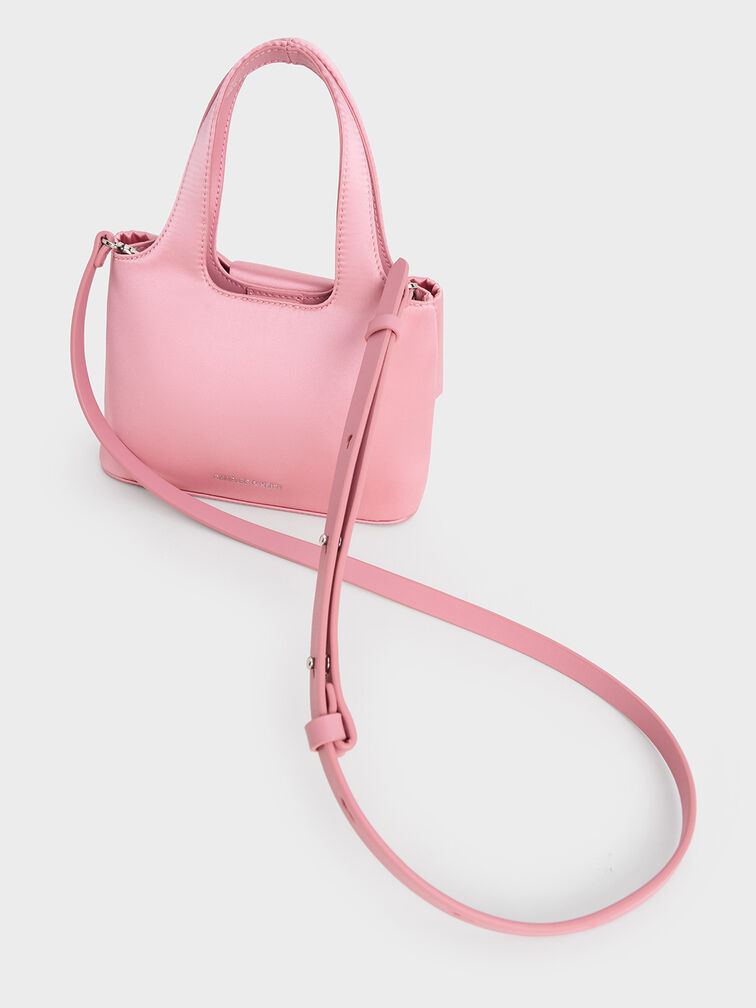 Bolso bombonera de satén con lazo, Rosa flamenco, hi-res