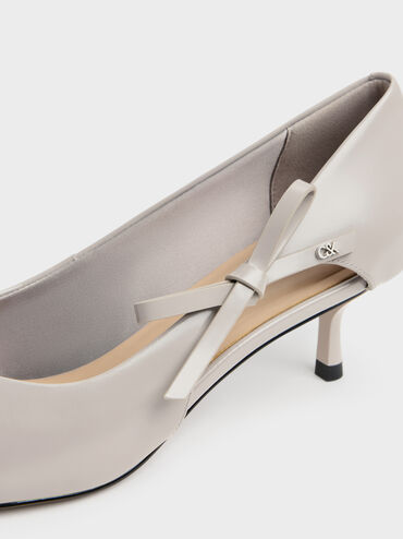 Escarpins &agrave; petits talons Anastasia en cuir, Gris, hi-res