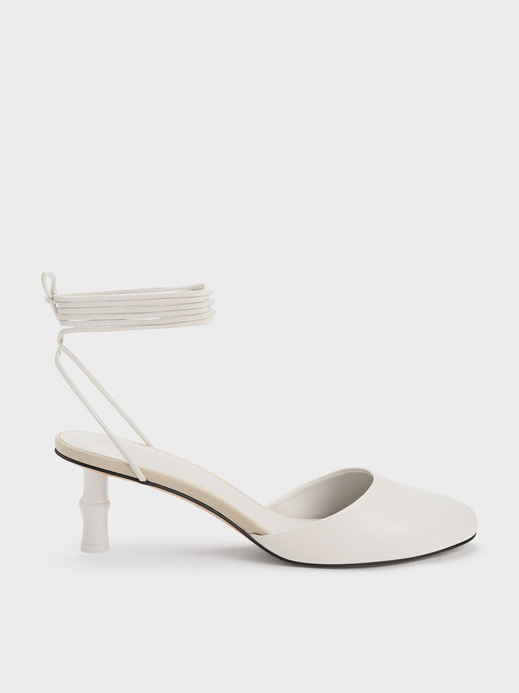 White Sculptural Heel Ankle-Strap Pumps - CHARLES & KEITH US