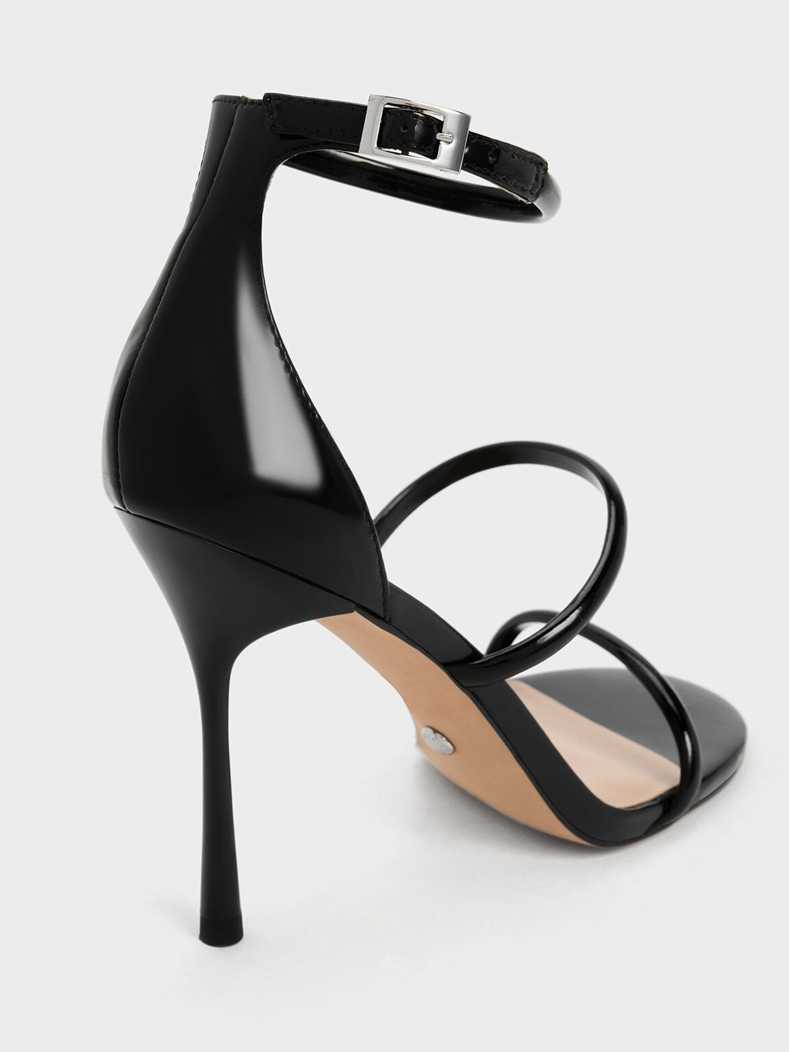 Patent Leather Triple Strap Heeled Sandals Black Patent
