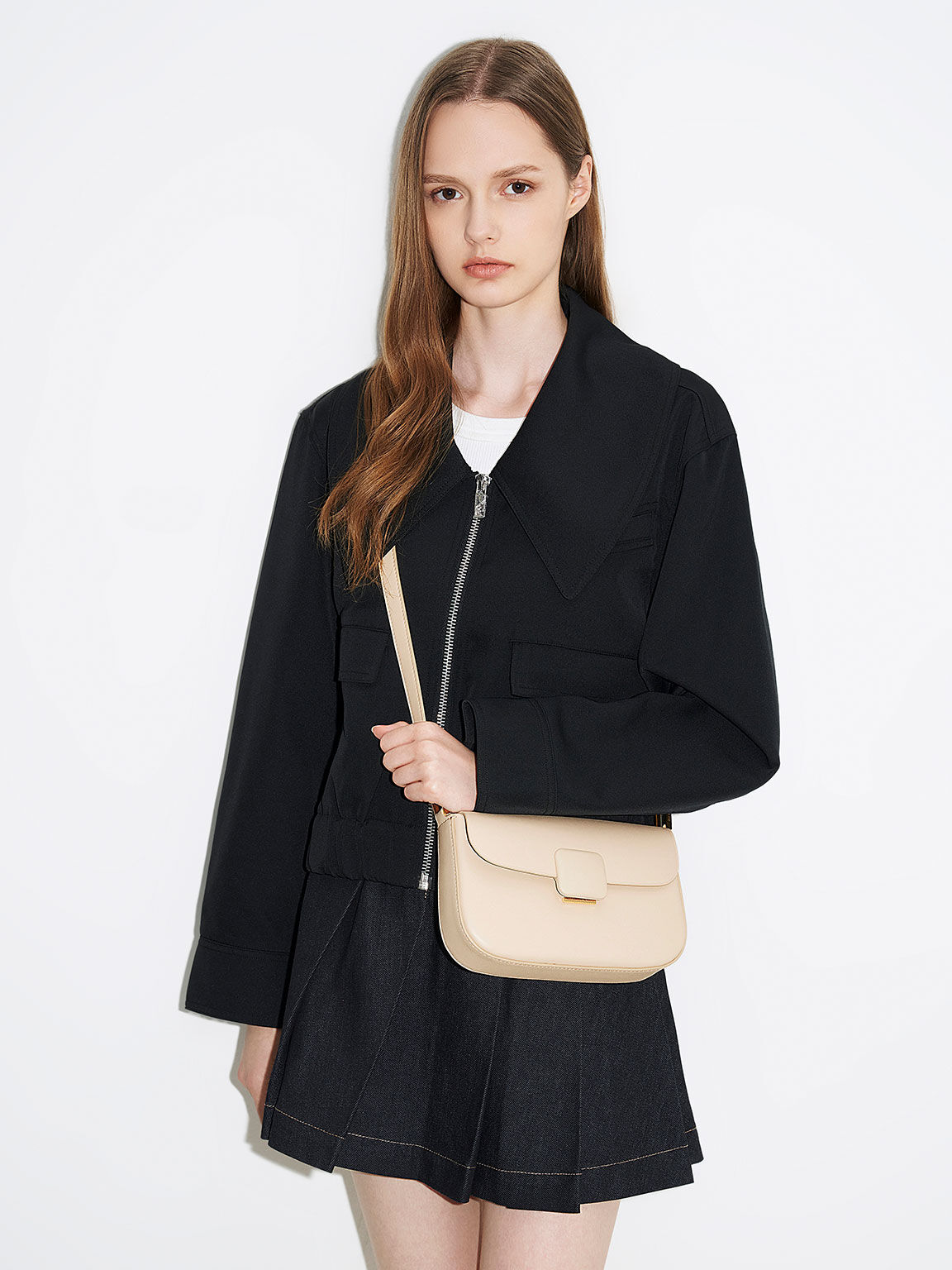 Koa Square Push-Lock Shoulder Bag, Beige, hi-res