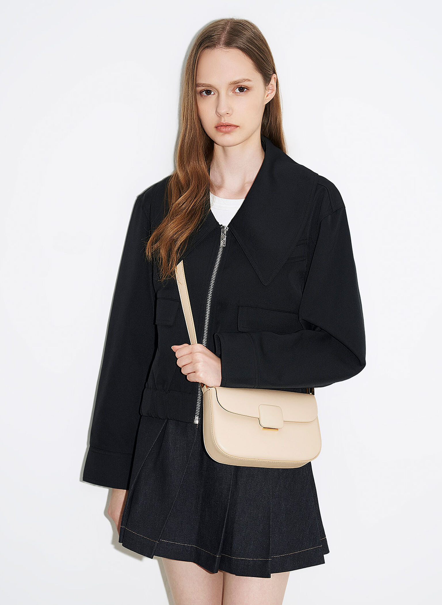 Koa Square Push-Lock Shoulder Bag, Beige, hi-res