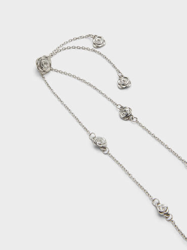 Rosalind Flower-Motif Necklace, Brushed Silver, hi-res