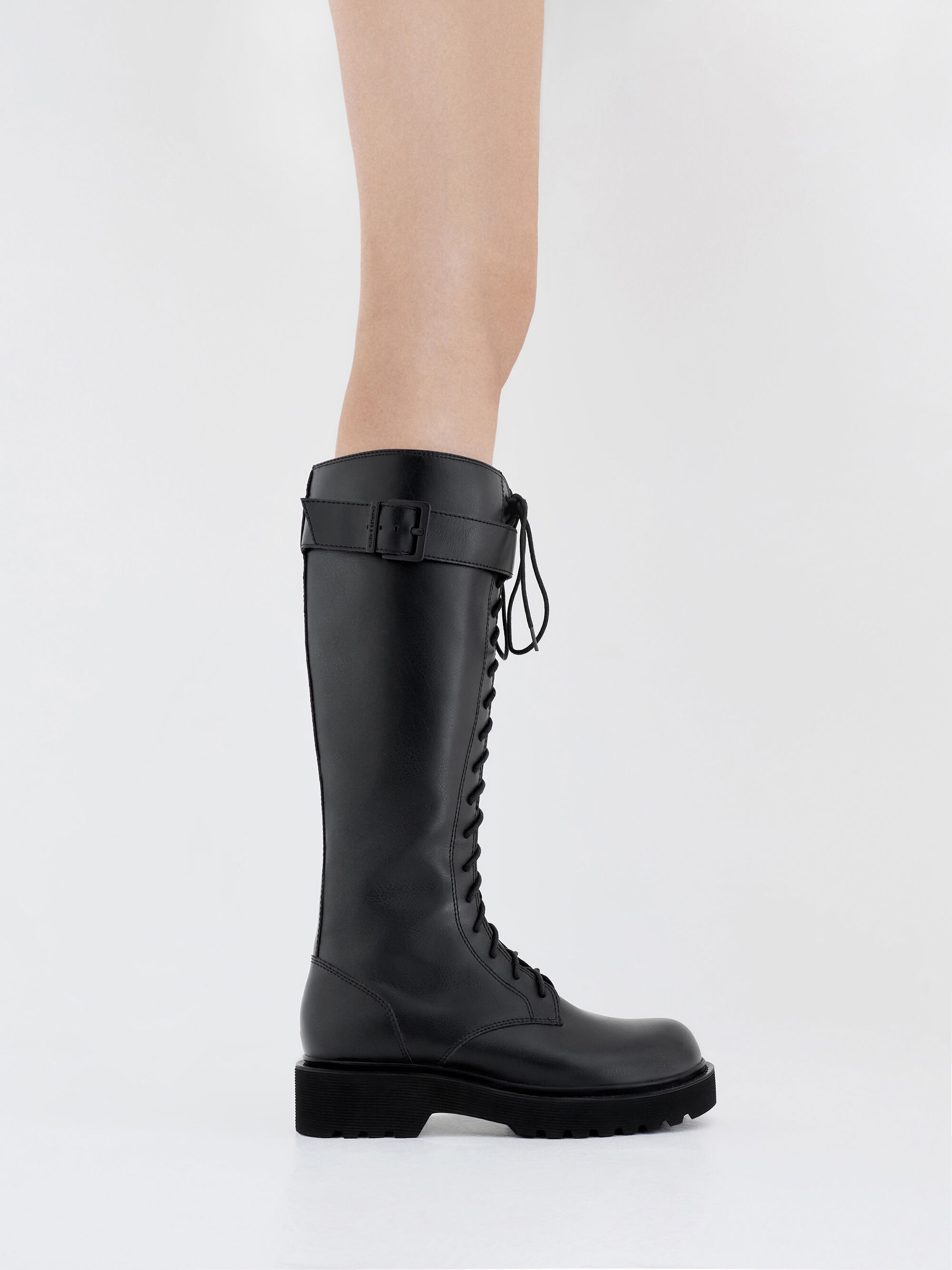 yilon Strap belt long bootsブラック Generation Y Women's Knee High Boots Strappy Buckles Combat